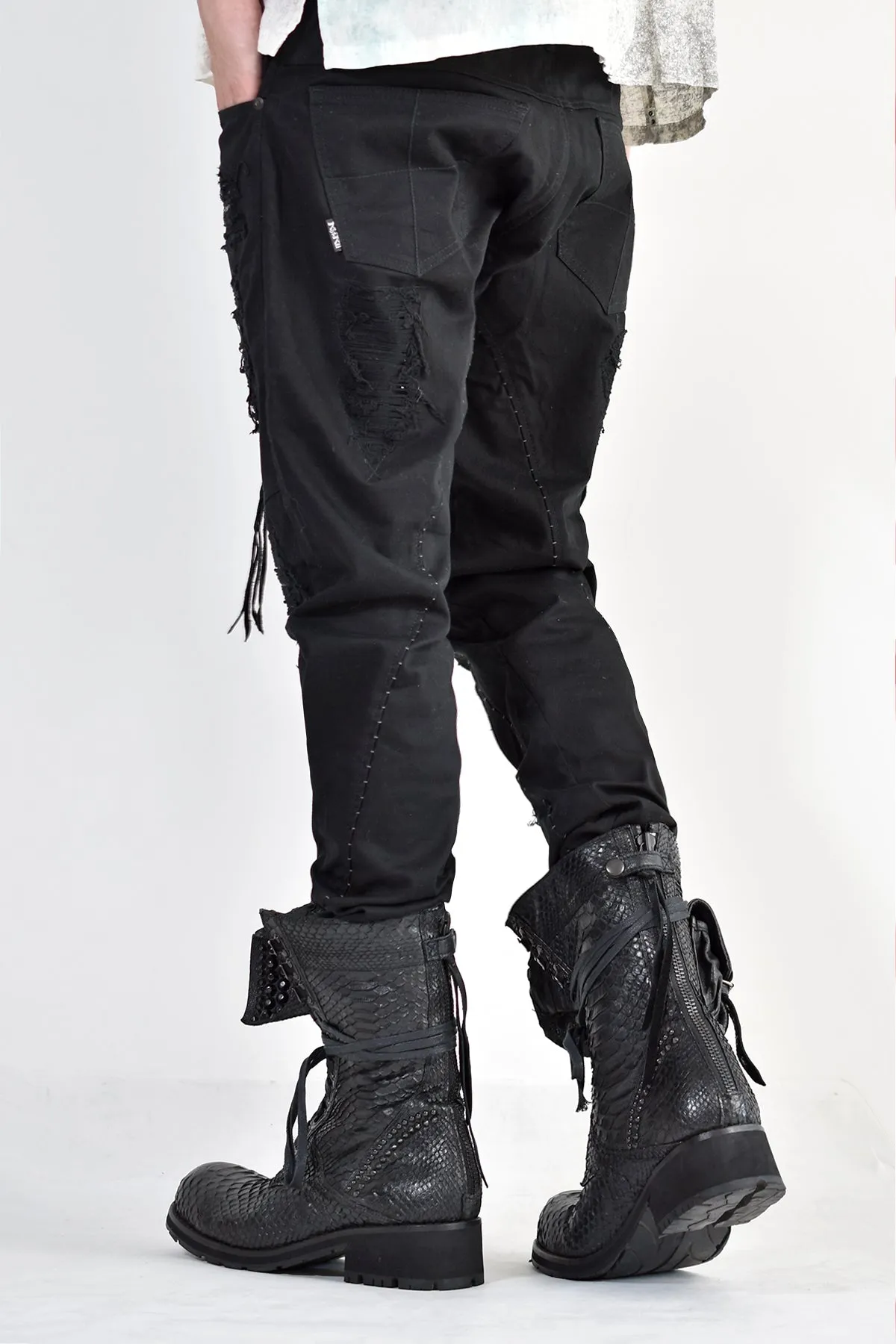 1702-PT02A Crush Skinny Twill Pants 07A Black