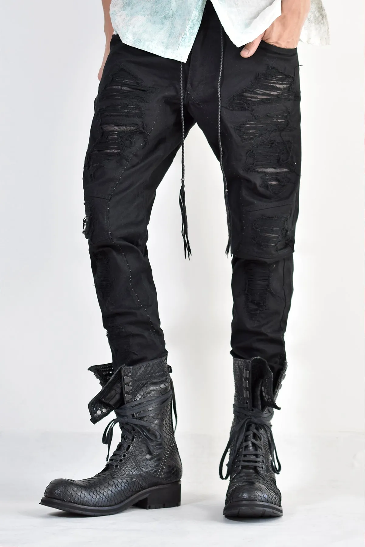 1702-PT02A Crush Skinny Twill Pants 07A Black