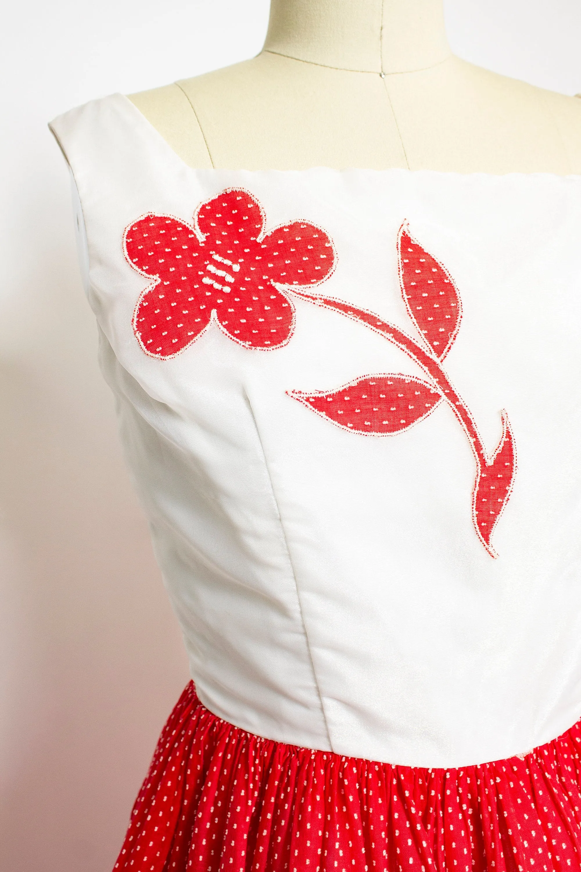 1950s Dress Red White Swiss Polka Dot Full Skirt XS