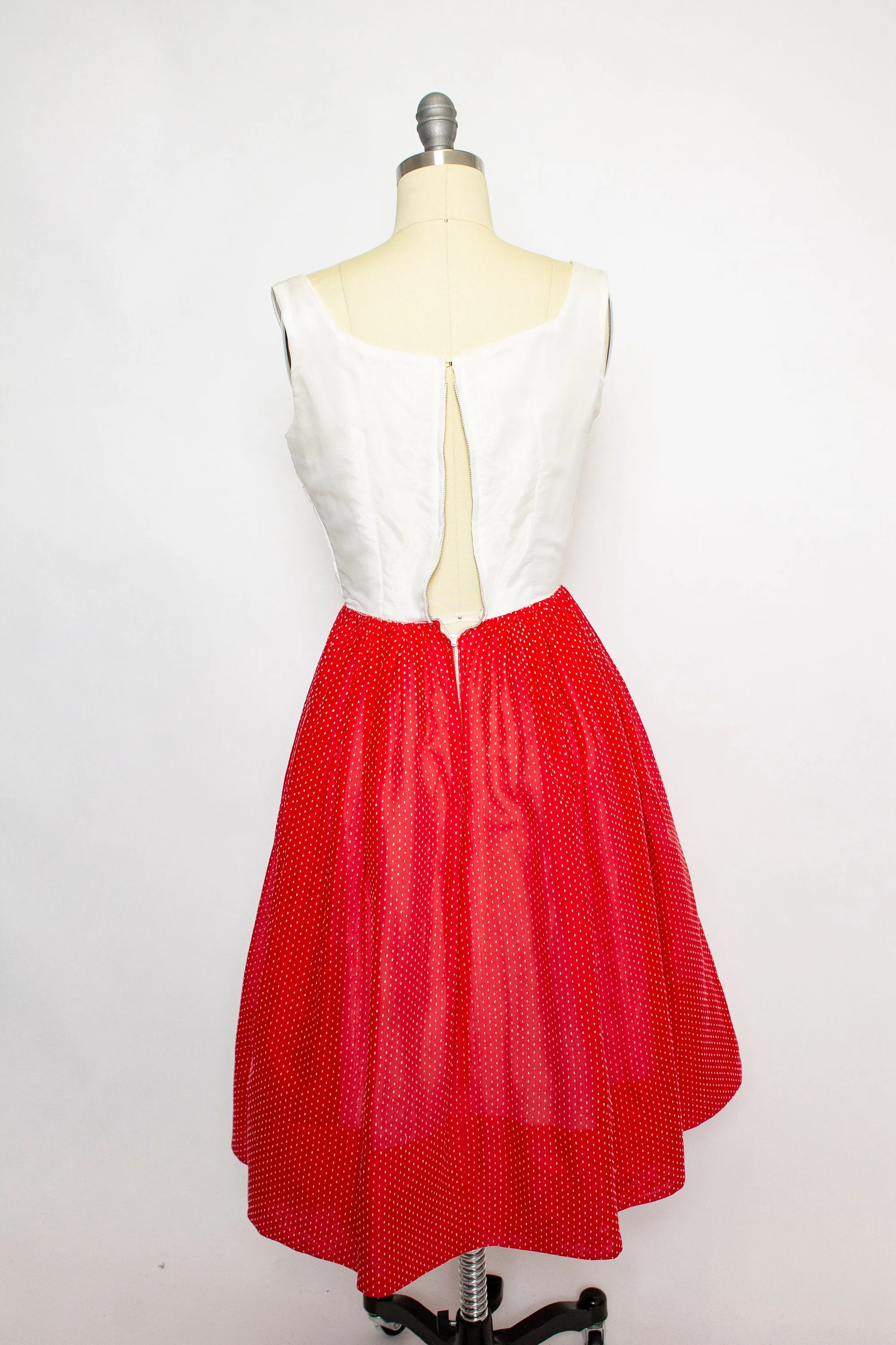 1950s Dress Red White Swiss Polka Dot Full Skirt XS