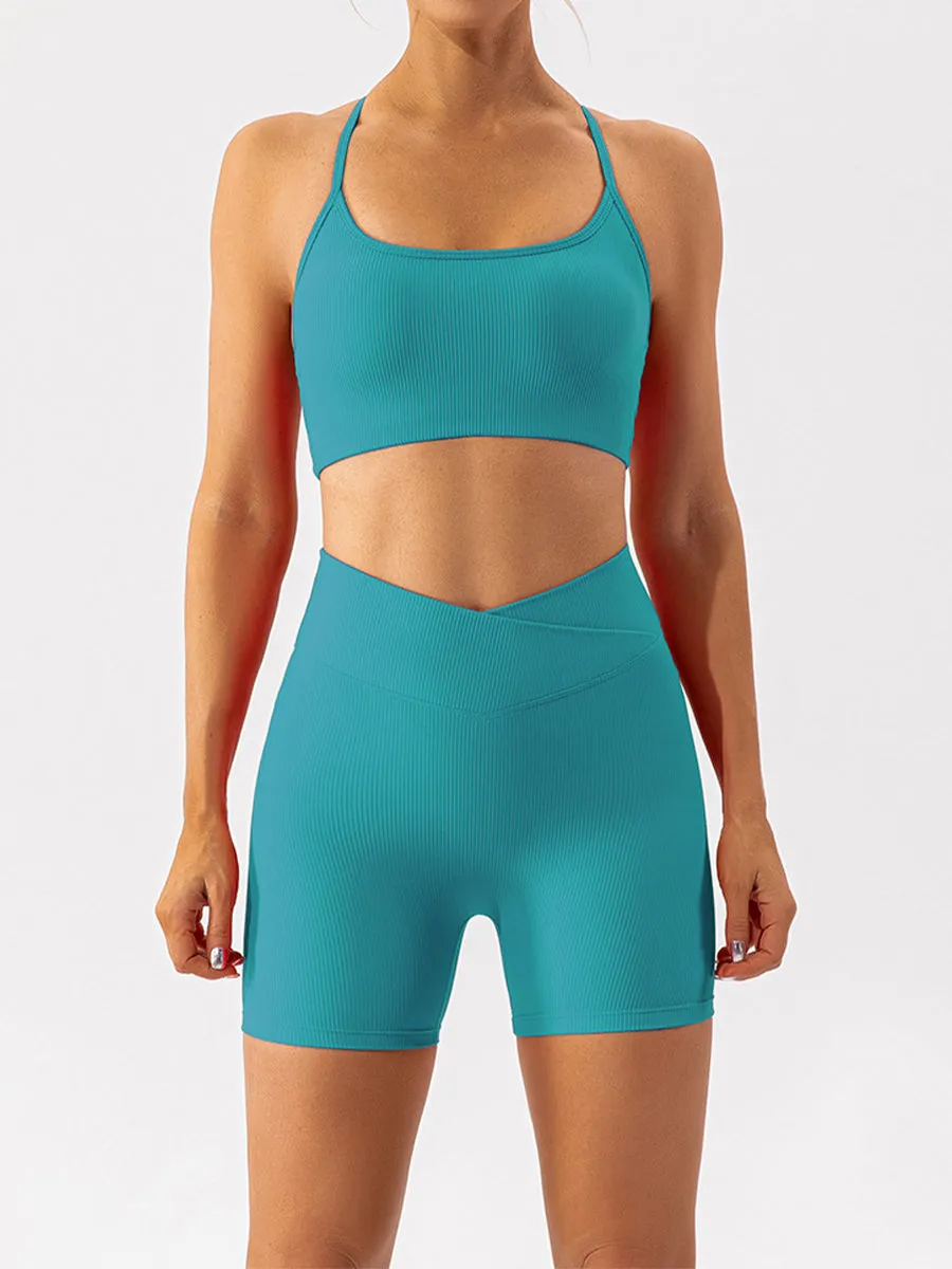 2Pcs Running Shorts Set for Womens Backless Cami Causal Tummy Control Workout Shorts