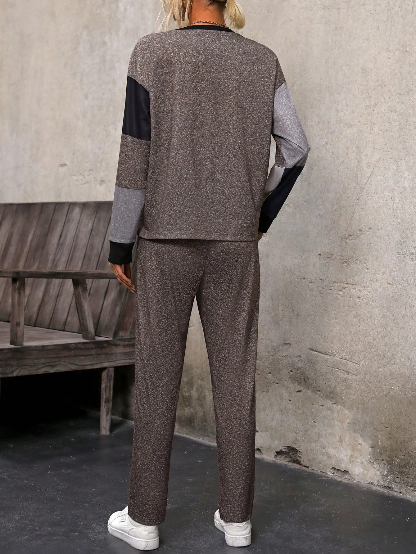 2pcs/set Drop Shoulder T-shirt And Long Pants Outfit