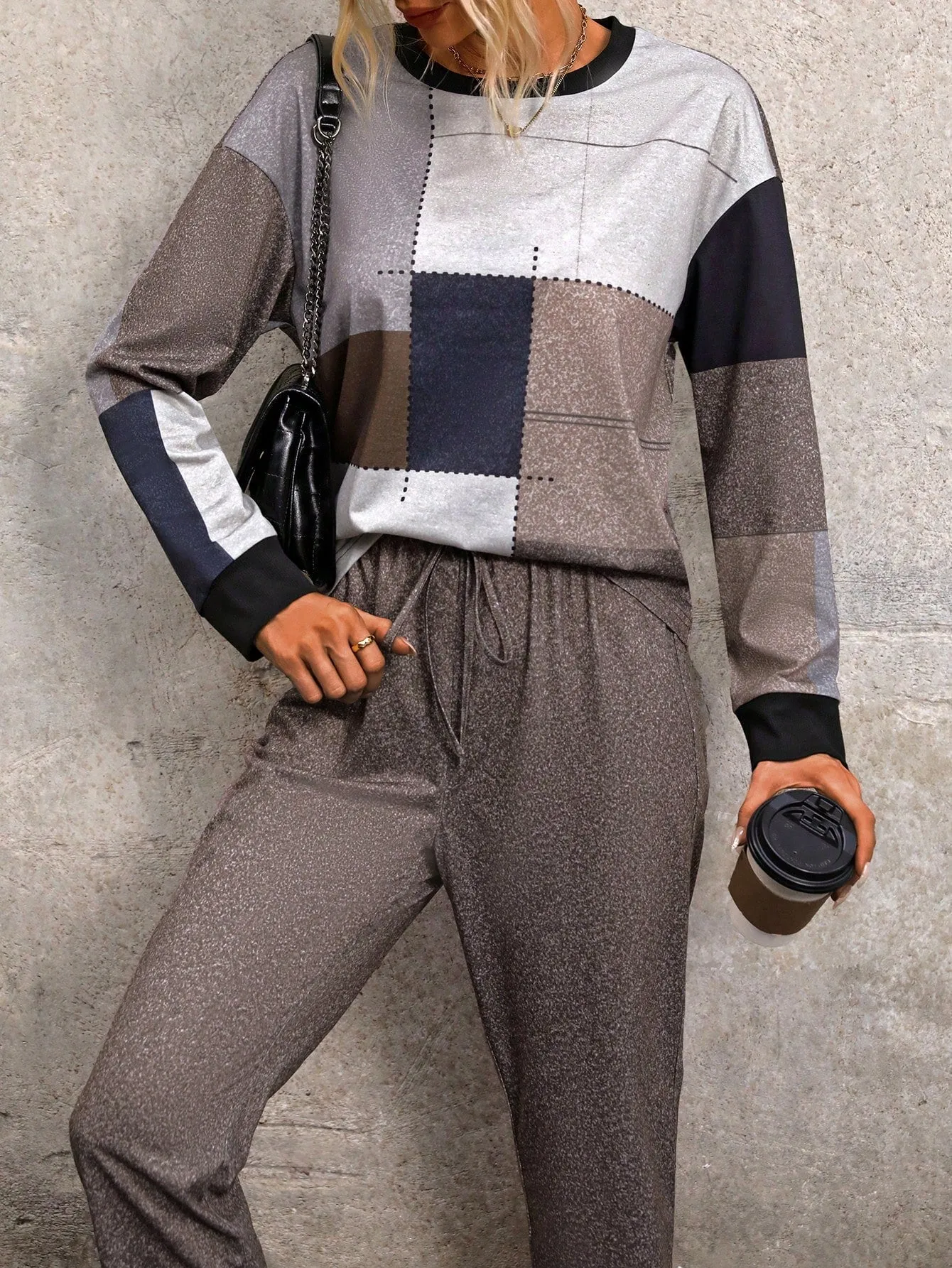 2pcs/set Drop Shoulder T-shirt And Long Pants Outfit