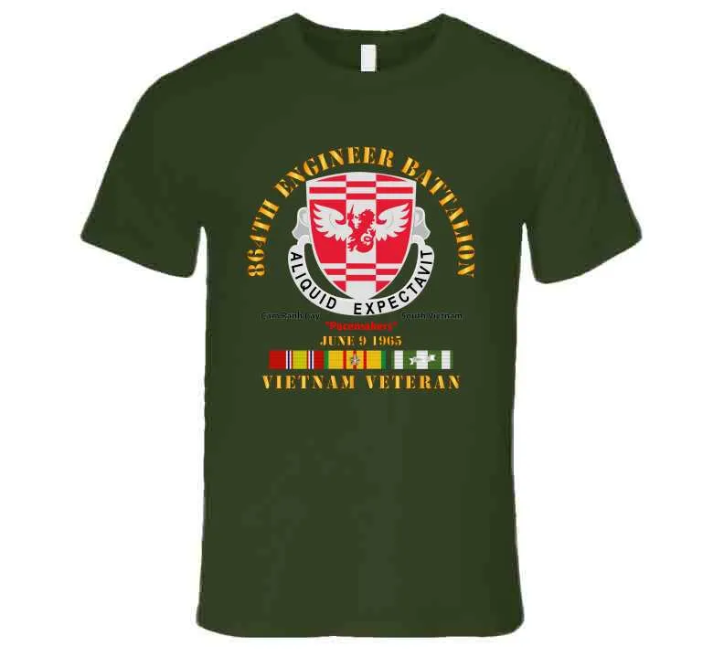 864th Engineer Bn - June 9 1965 - Vietnam Vet W Vn Svc - W Blk T Shirt