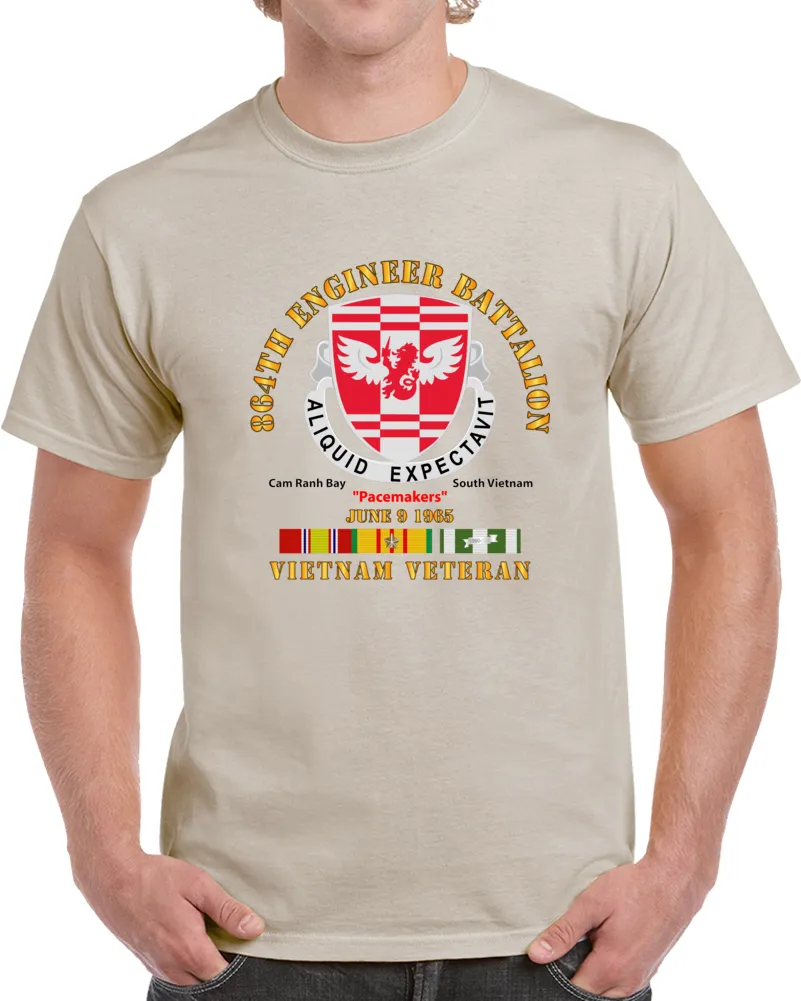 864th Engineer Bn - June 9 1965 - Vietnam Vet W Vn Svc - W Blk T Shirt