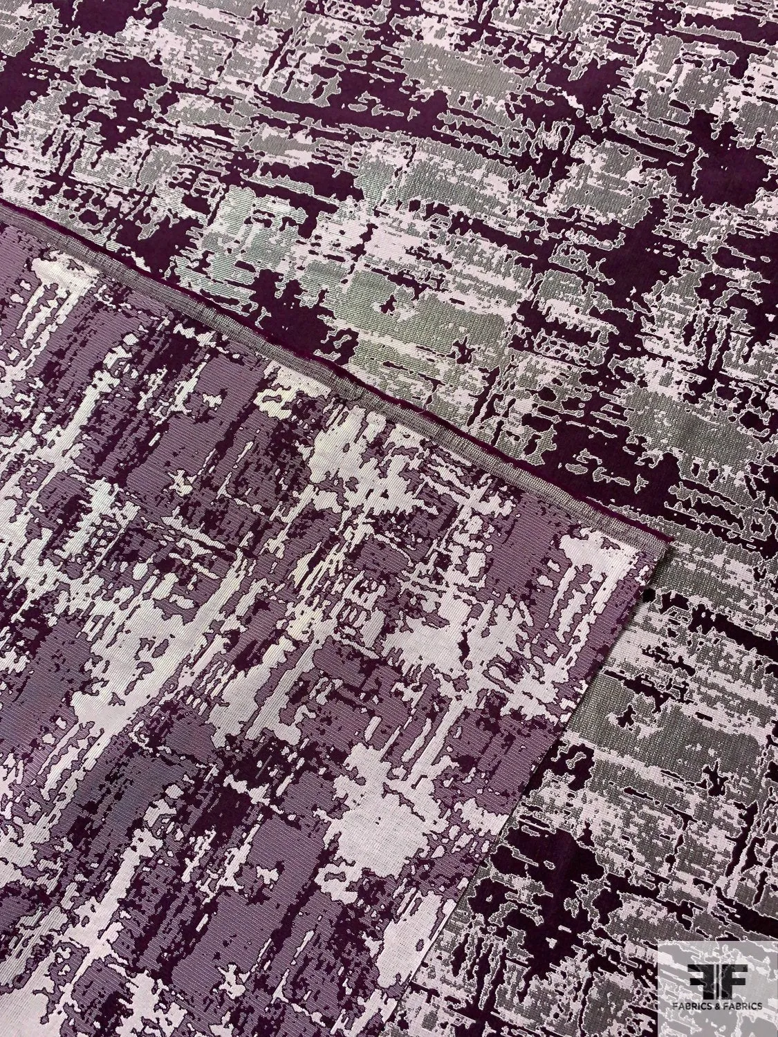 Abstract Reversible Brocade - Plum / Purple / Pearly Grey / Grey