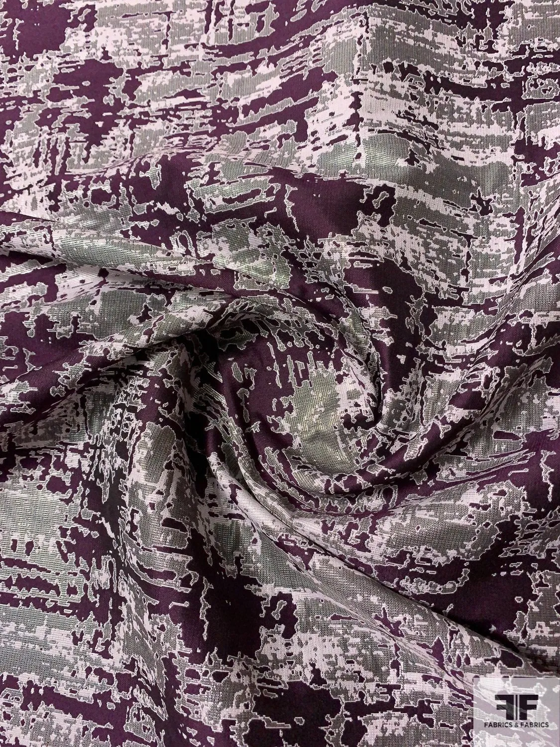 Abstract Reversible Brocade - Plum / Purple / Pearly Grey / Grey