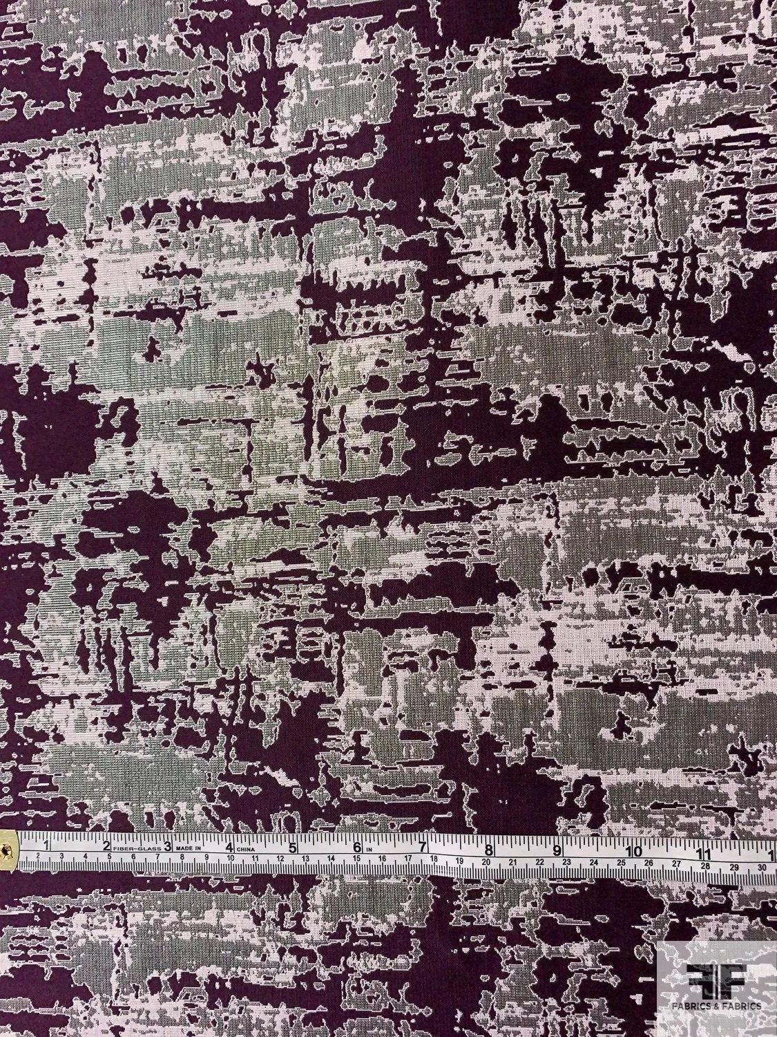 Abstract Reversible Brocade - Plum / Purple / Pearly Grey / Grey