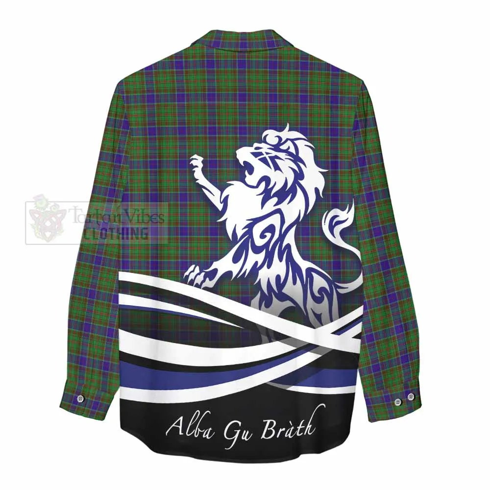 Adam Tartan Women's Casual Shirt with Alba Gu Brath Regal Lion Emblem