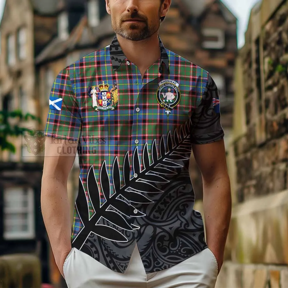 Aikenhead Crest Tartan Short Sleeve Button Shirt with New Zealand Silver Fern Half Style