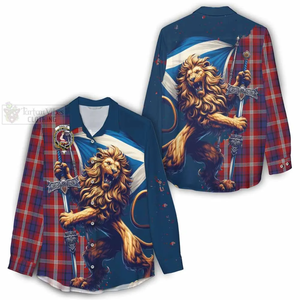 Ainslie Tartan Family Crest Women's Casual Shirt with Scottish Majestic Lion