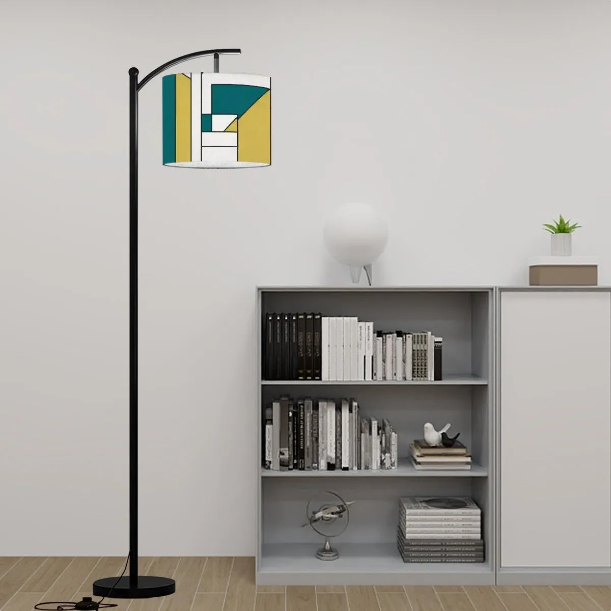 Bauhaus Designed Geometric Green, Teal Mid Century Modern Arc Floor Lamp