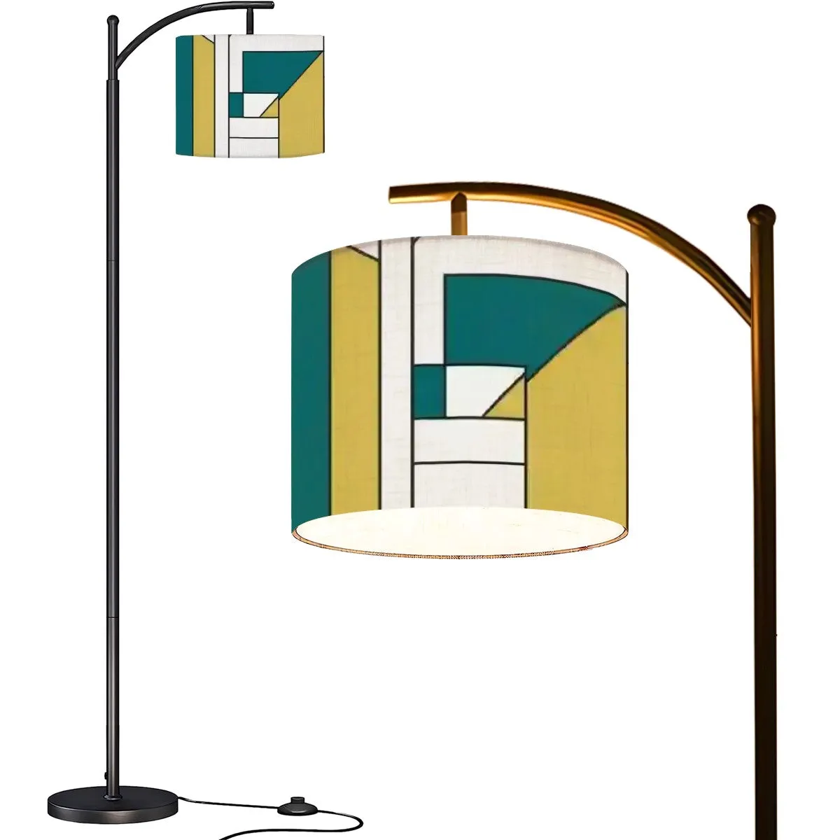 Bauhaus Designed Geometric Green, Teal Mid Century Modern Arc Floor Lamp