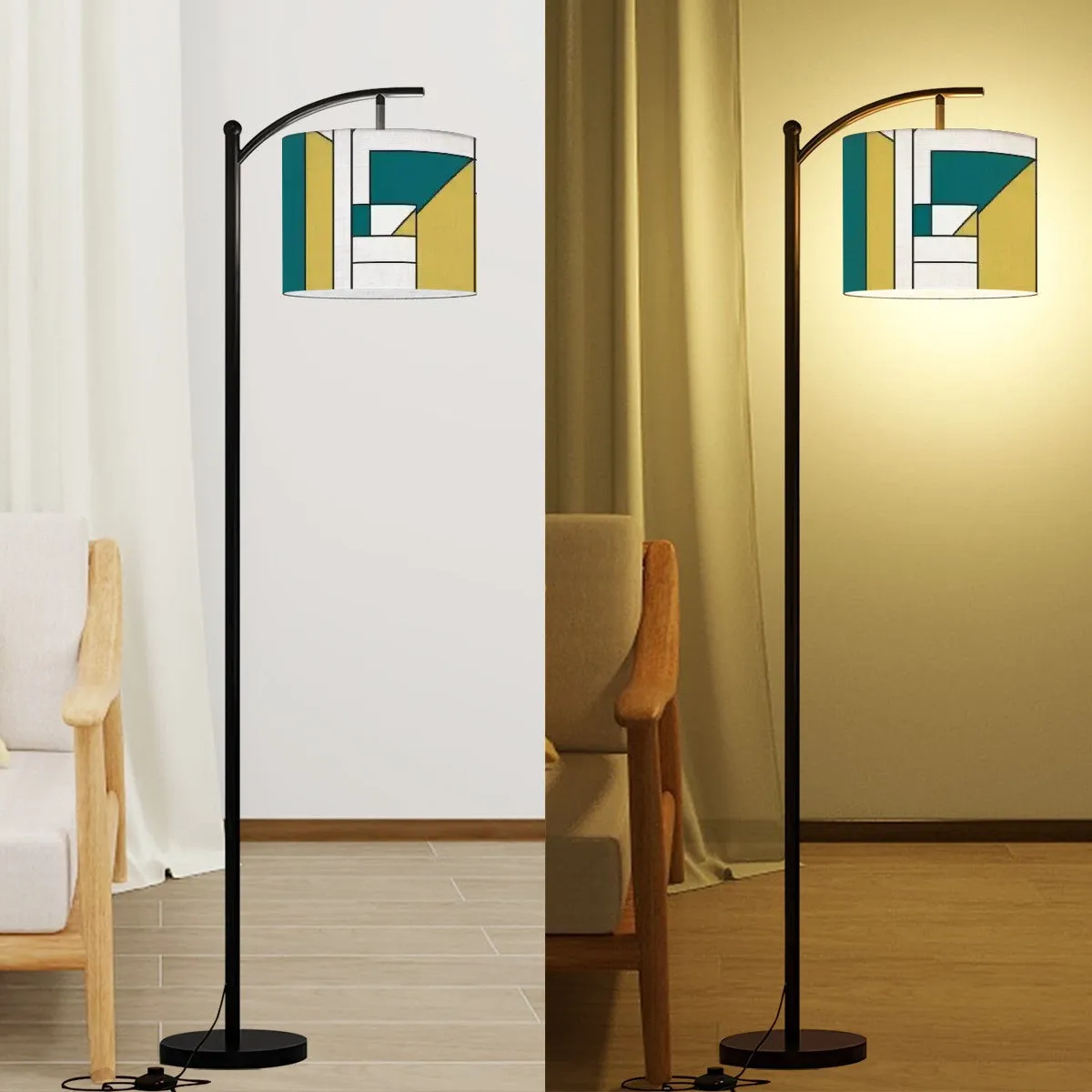 Bauhaus Designed Geometric Green, Teal Mid Century Modern Arc Floor Lamp