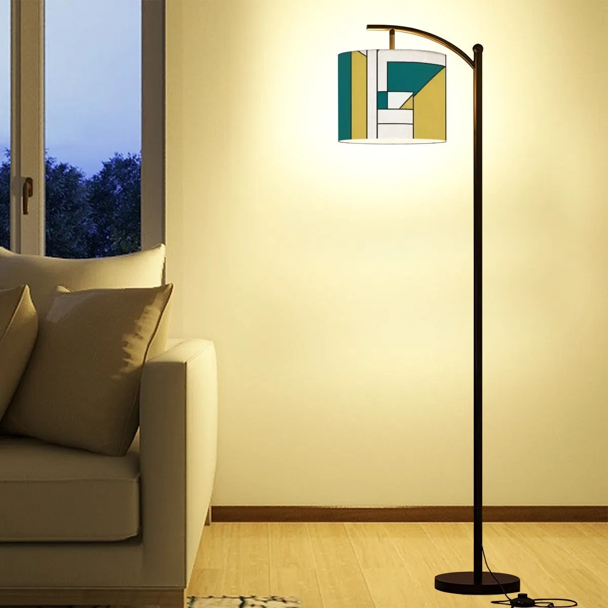 Bauhaus Designed Geometric Green, Teal Mid Century Modern Arc Floor Lamp