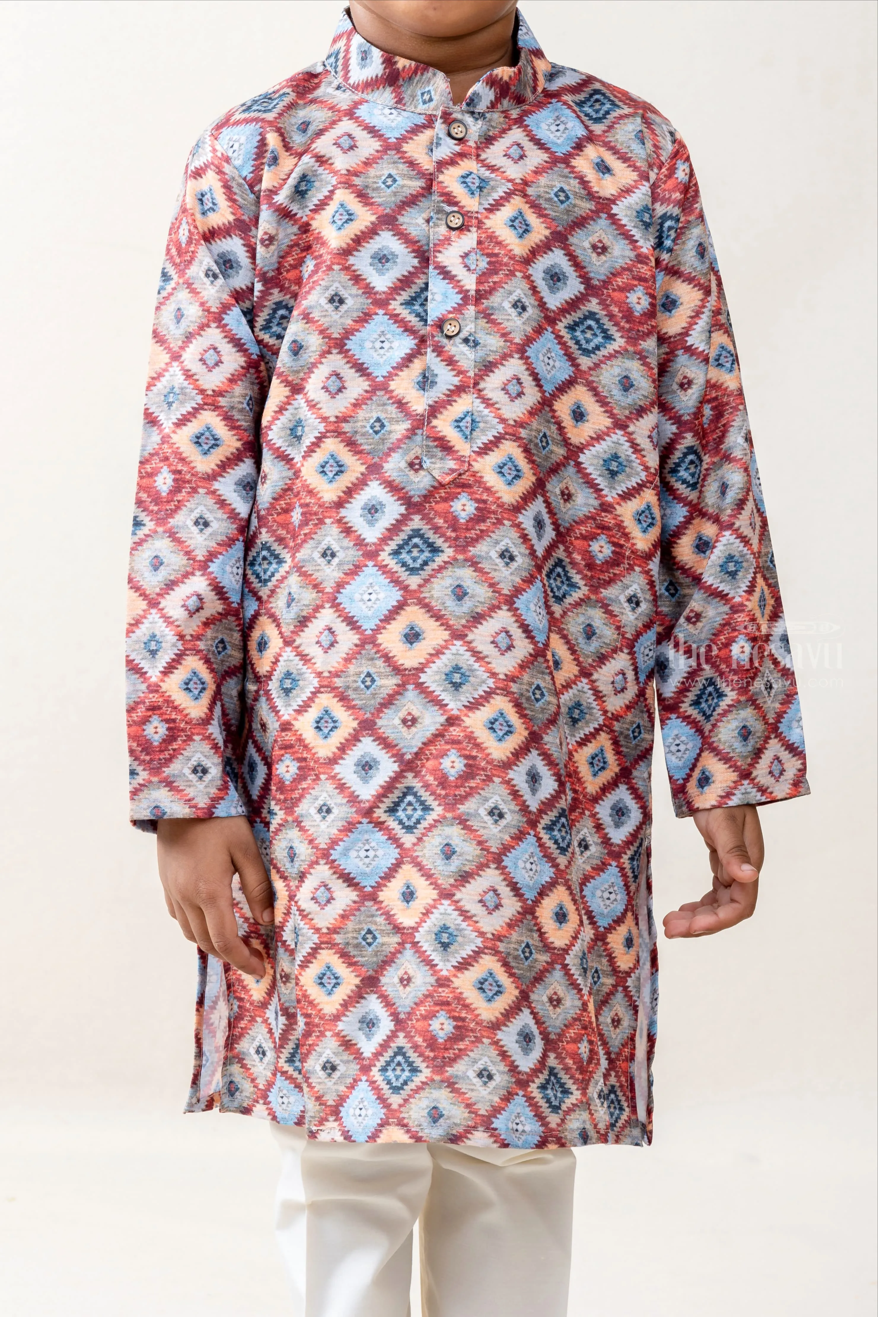 BDV. Checkered Boxes - Multi Coloured Shirt And White Cotton Pants