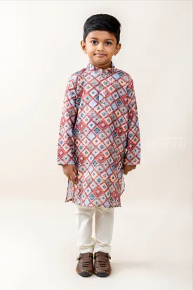 BDV. Checkered Boxes - Multi Coloured Shirt And White Cotton Pants