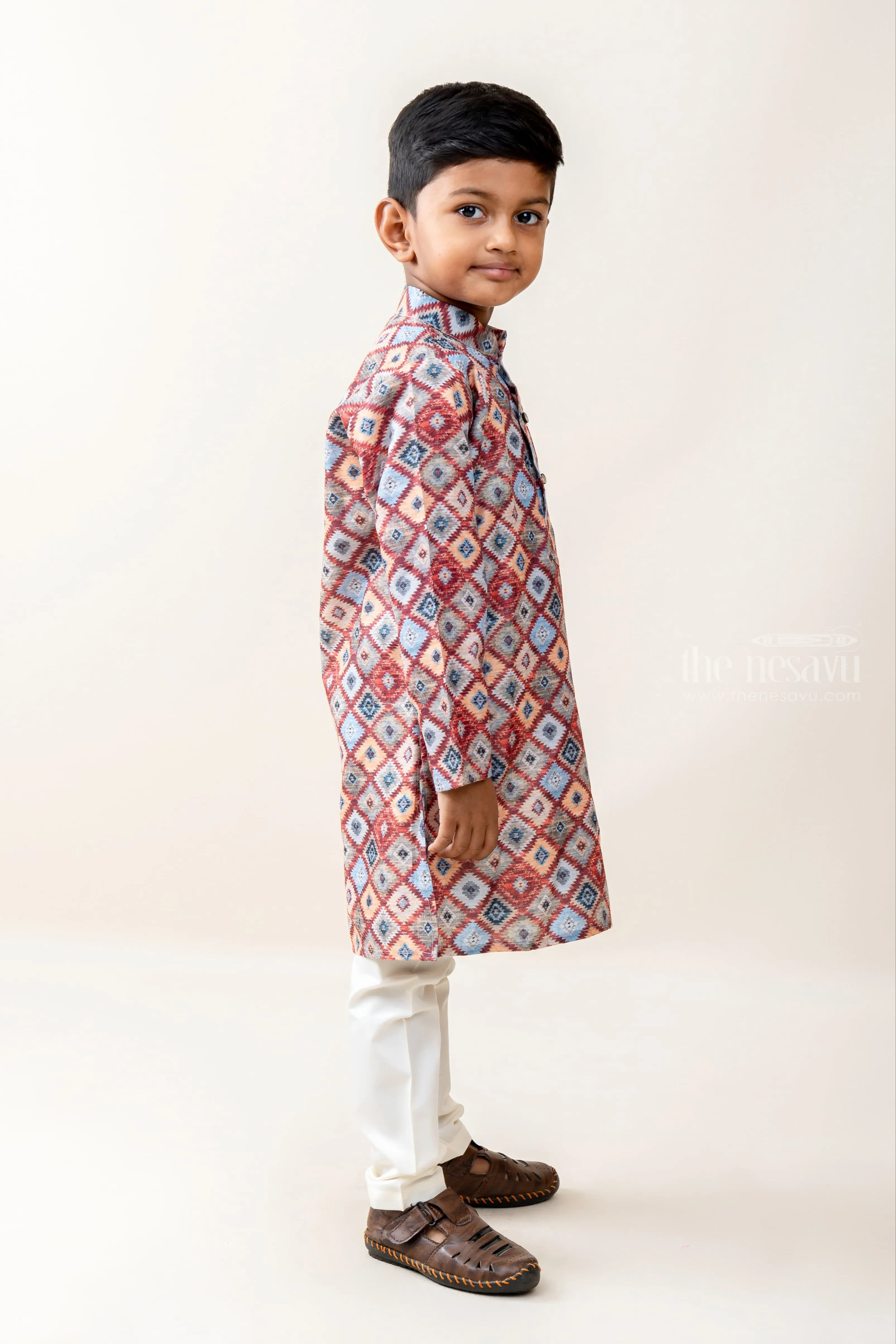 BDV. Checkered Boxes - Multi Coloured Shirt And White Cotton Pants