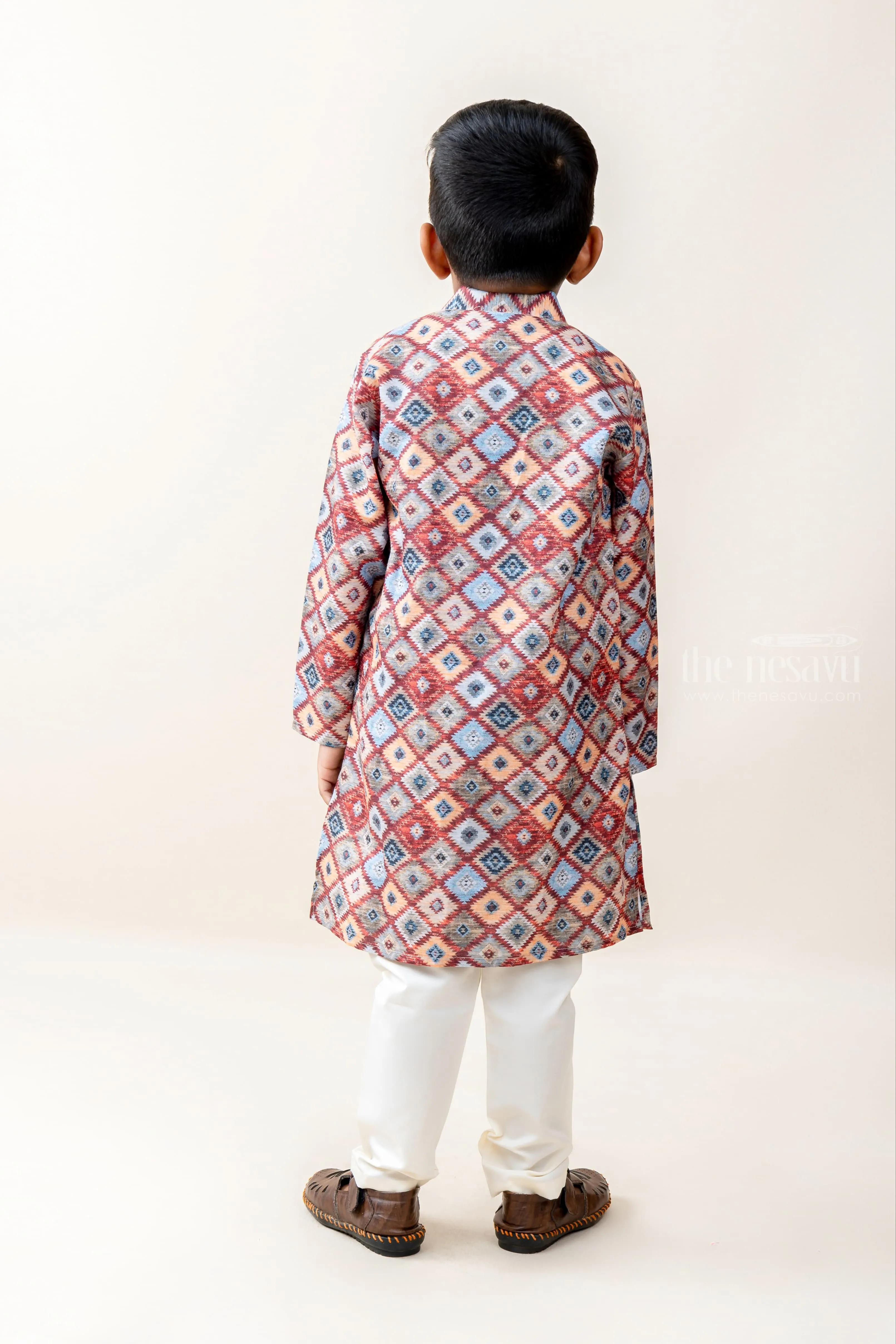 BDV. Checkered Boxes - Multi Coloured Shirt And White Cotton Pants