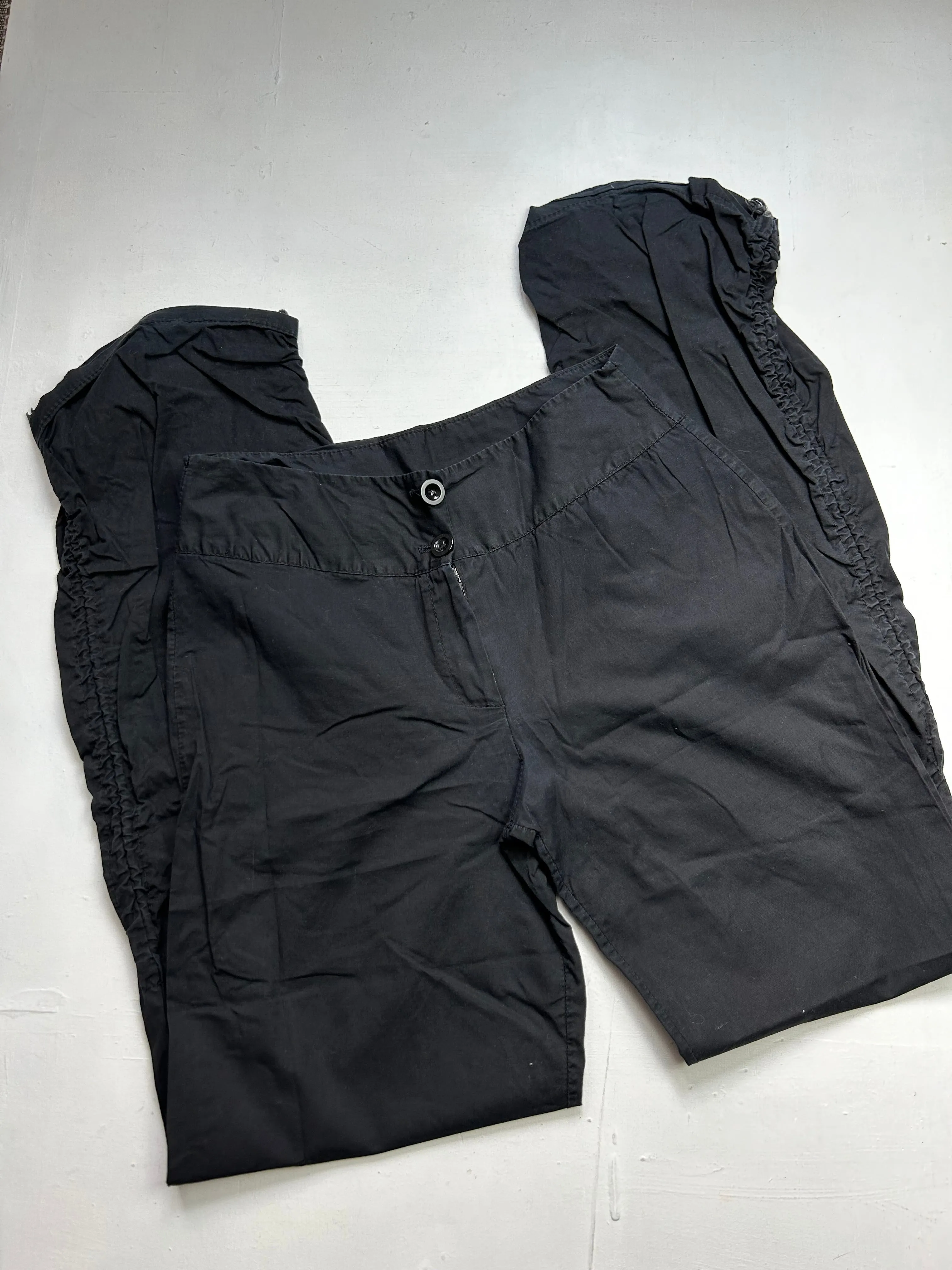 Black low waist 90s vintage ruched baggy pants (S)