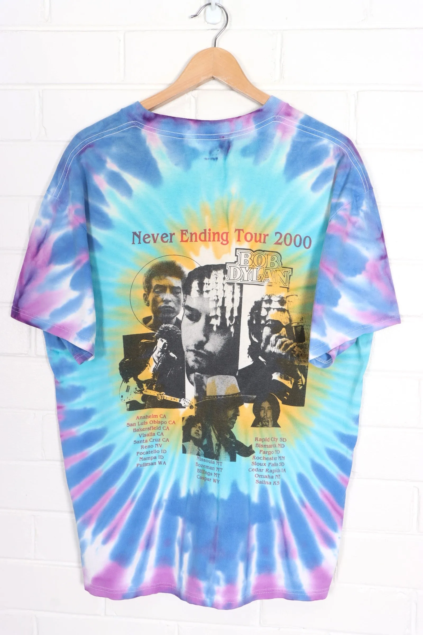 Bob Dylan 'Never Ending Tour' 2000 Tie Dye T-Shirt (L)