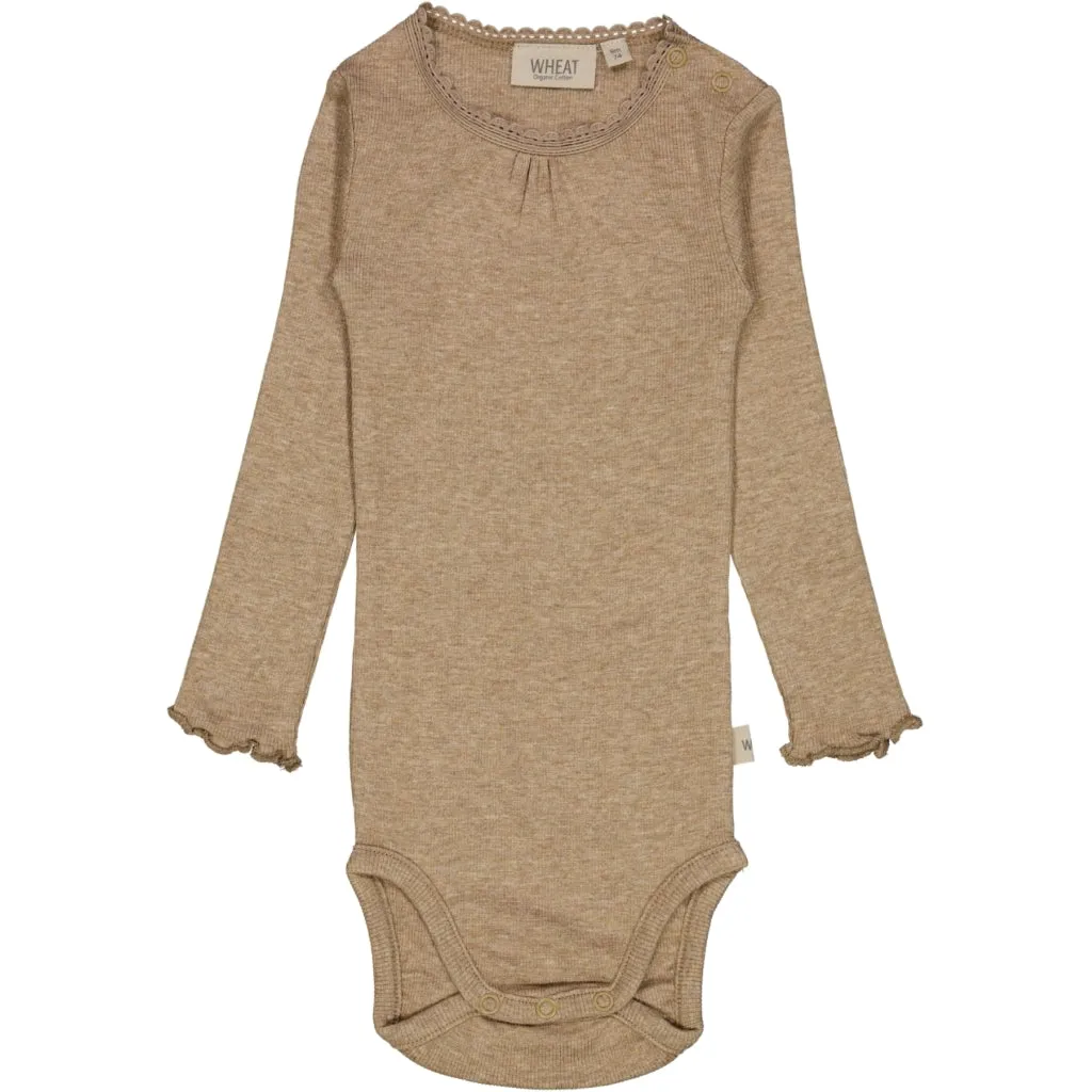 Body Rib Lace LS - khaki melange