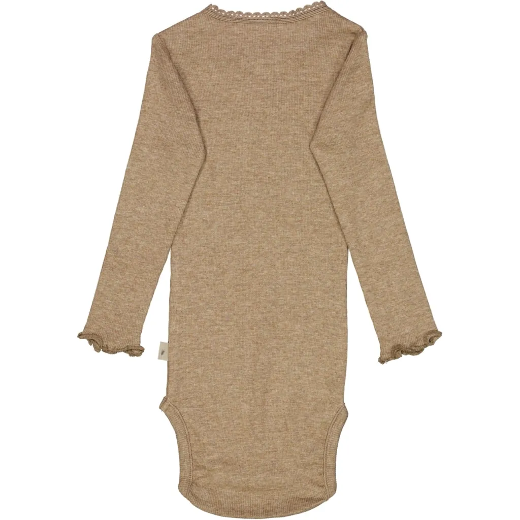 Body Rib Lace LS - khaki melange