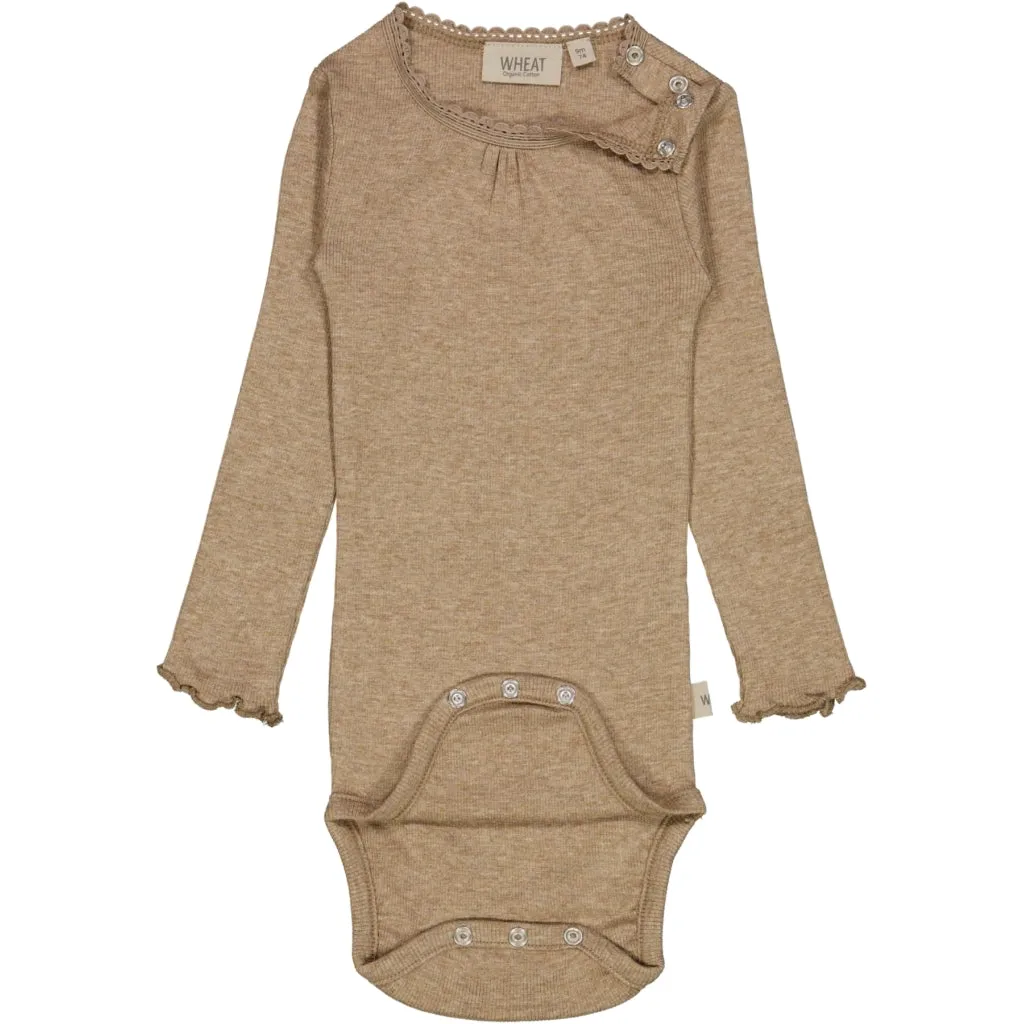 Body Rib Lace LS - khaki melange