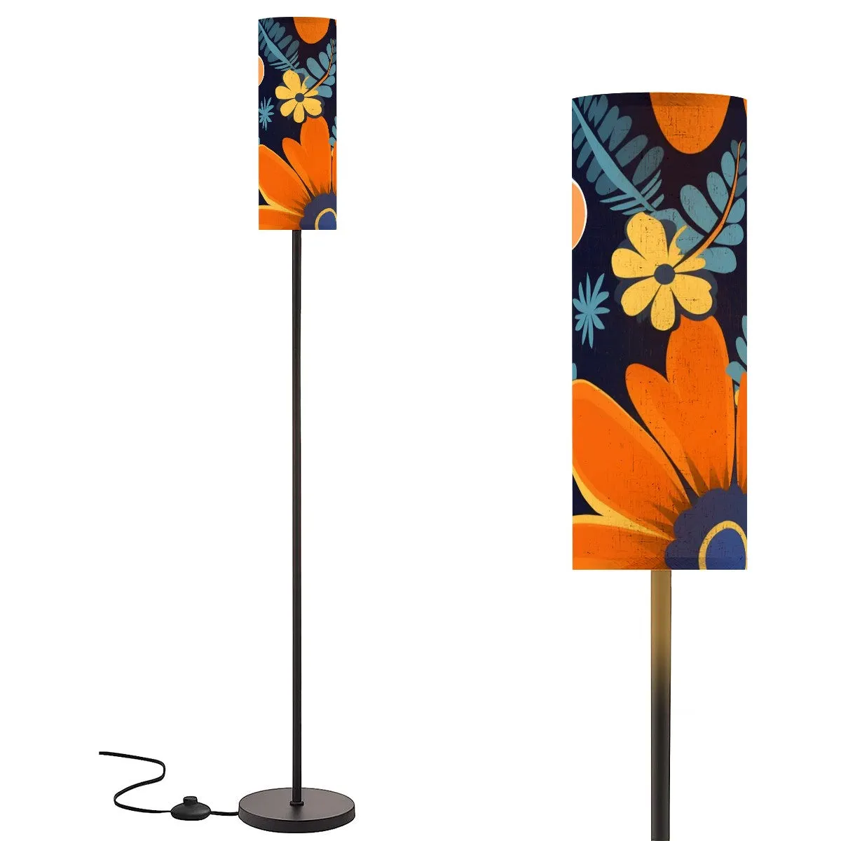 Boho Floor Lamp, Blue, Orange Yellow Mod Bohemian Pattern Slim Floor Lamp