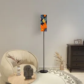 Boho Floor Lamp, Blue, Orange Yellow Mod Bohemian Pattern Slim Floor Lamp