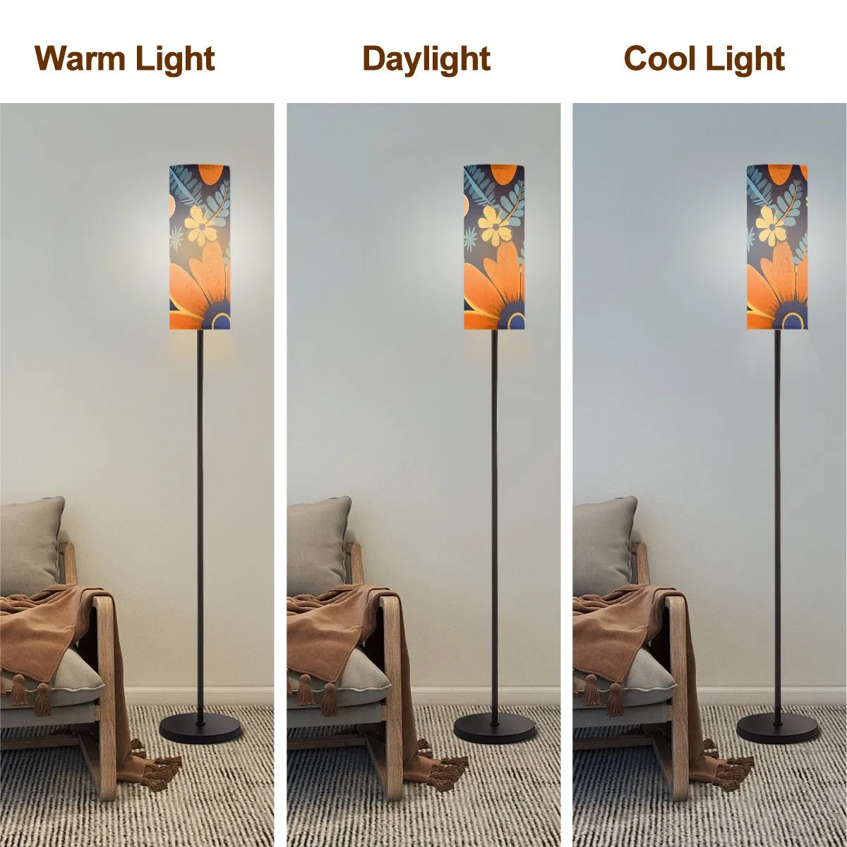 Boho Floor Lamp, Blue, Orange Yellow Mod Bohemian Pattern Slim Floor Lamp