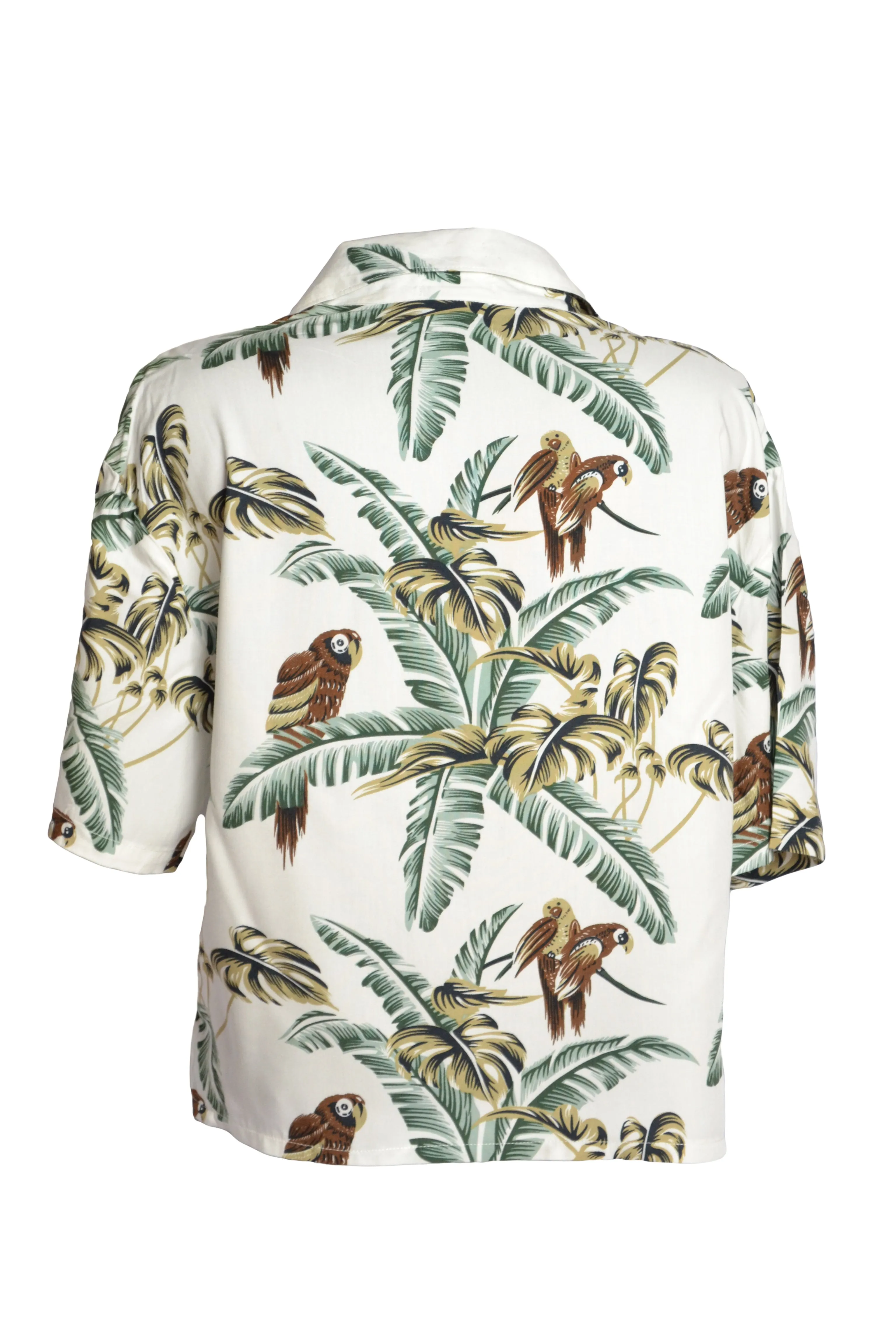 Chemisier blanc motifs perroquets
