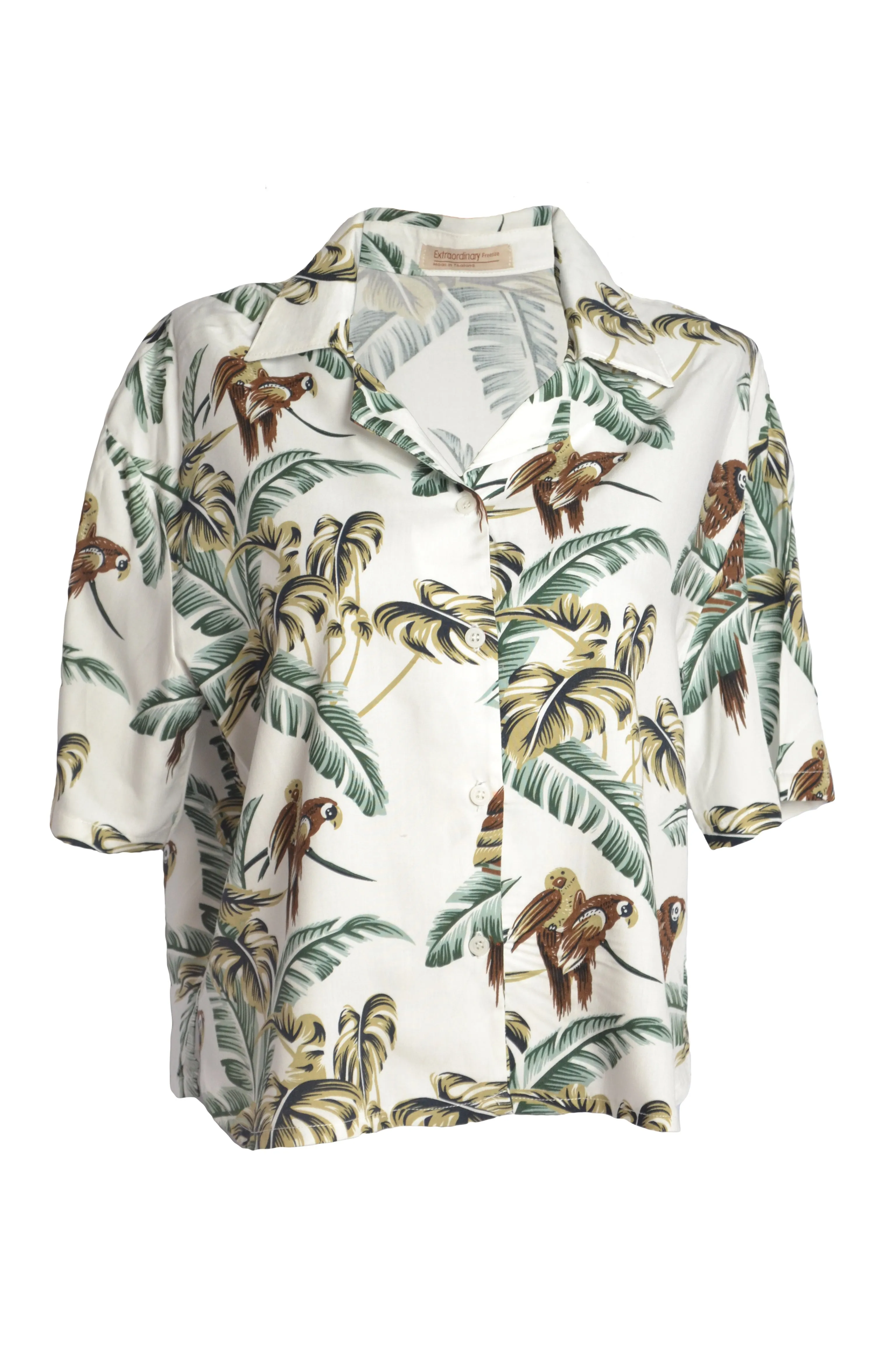 Chemisier blanc motifs perroquets