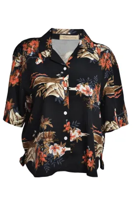 Chemisier noir motifs tropicaux