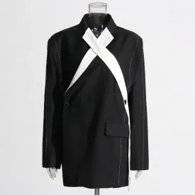 Colorblock Crosscriss Casual Blazers For Women Notched Collar Long Sleeve Patchwork Button Minimalist Blazer Female