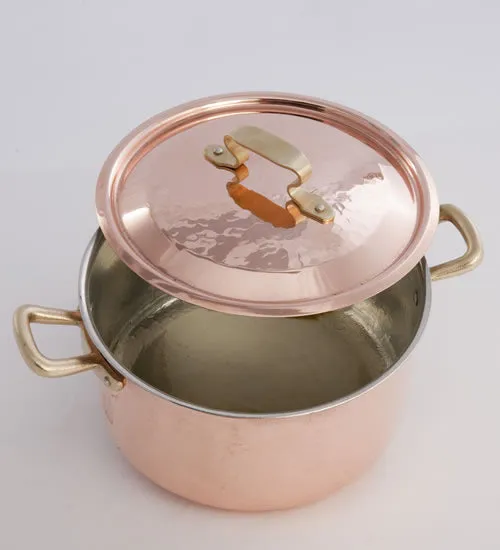 COPPER MEDIUM DEPTH SAUCEPOT TWO HANDLES WITH LID