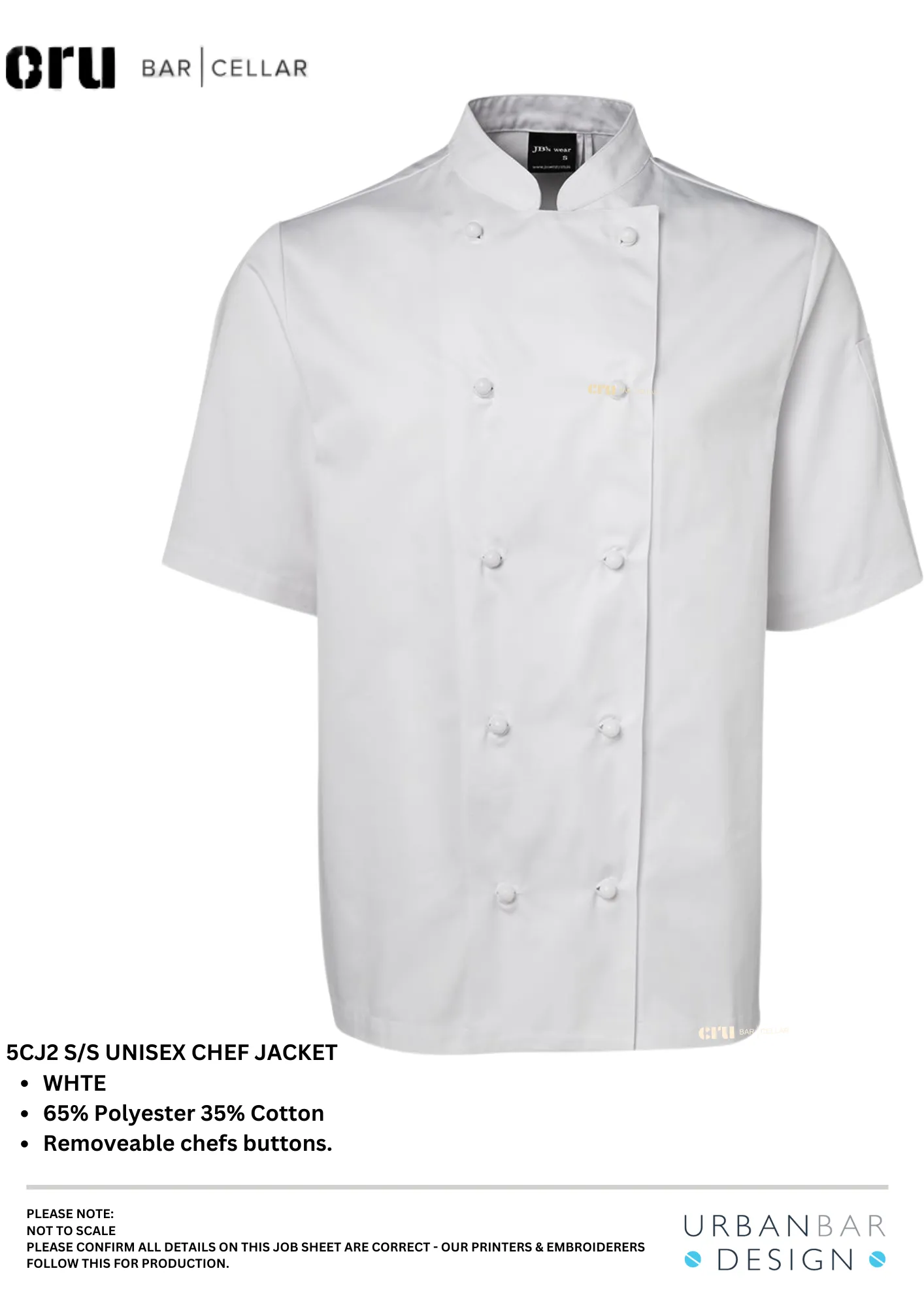 CRU BAR Vented Chef's S/S Jacket