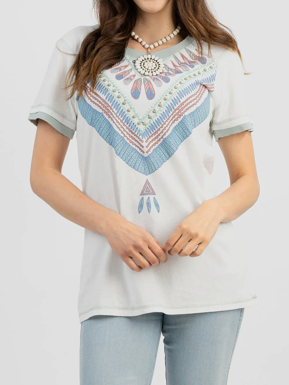 Delila Women Mineral Wash “Serape” Graphic Short Sleeve Tee DL-T016（Prepack 9 Pcs）