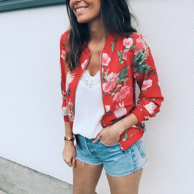 Floral Spring Jacket Plus Size Spring Women's Jackets Retro Floral Printed Coat