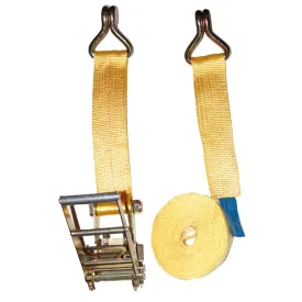 FT Yellow Cargo Control Strap with Double J-Hook and Long/Wide Handle Ratchet