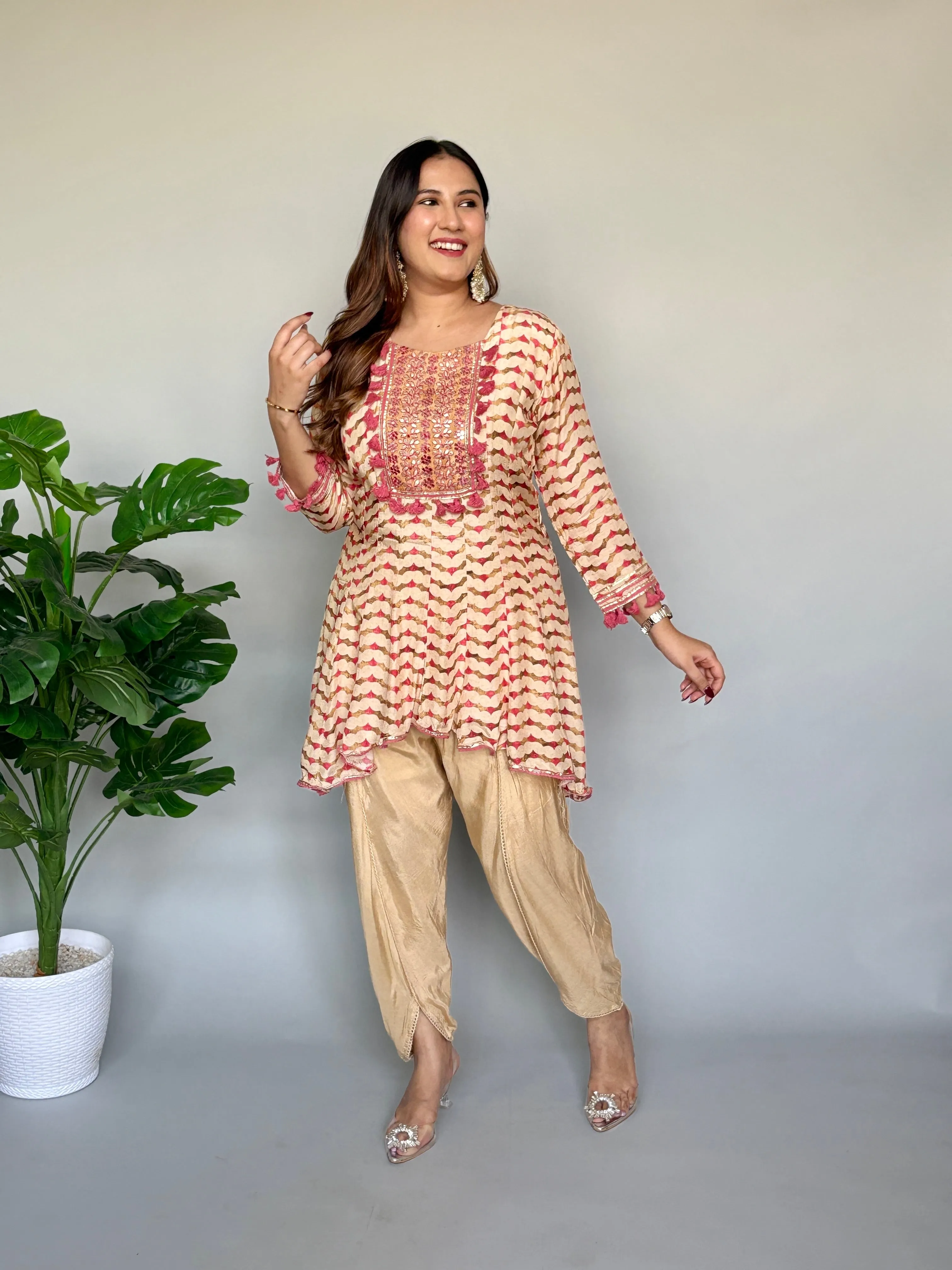 High Low Kali Kurta with Tulip Pants