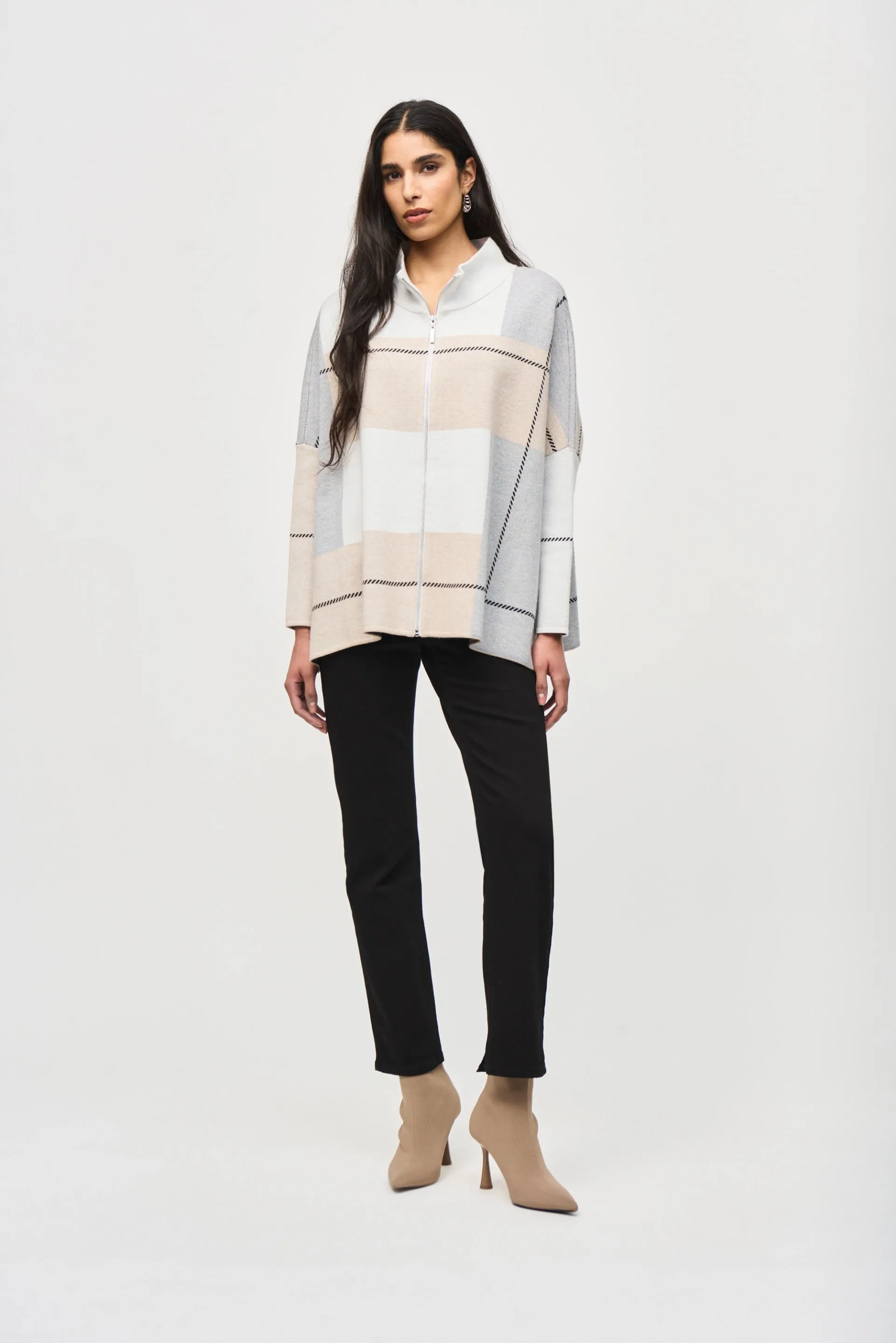 Joseph Ribkoff Vanilla/Oatmeal/Grey Color-Block Top Style 243952