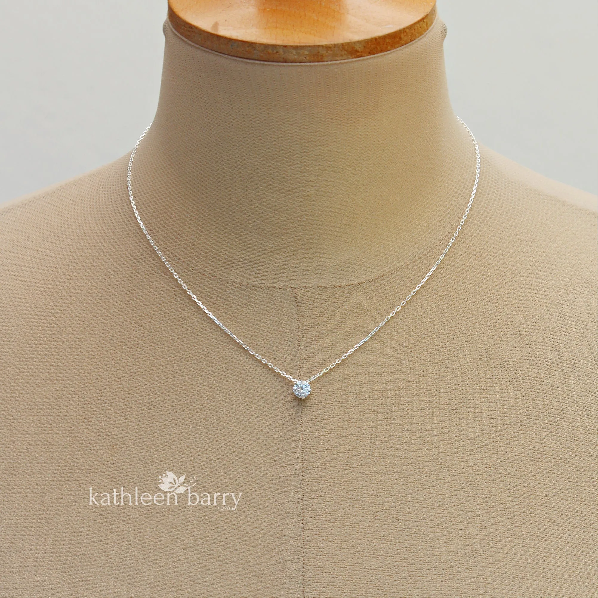 Kirsten Back drop silver, cubic Zirconia and OR pearl necklace. Rose gold & gold also available