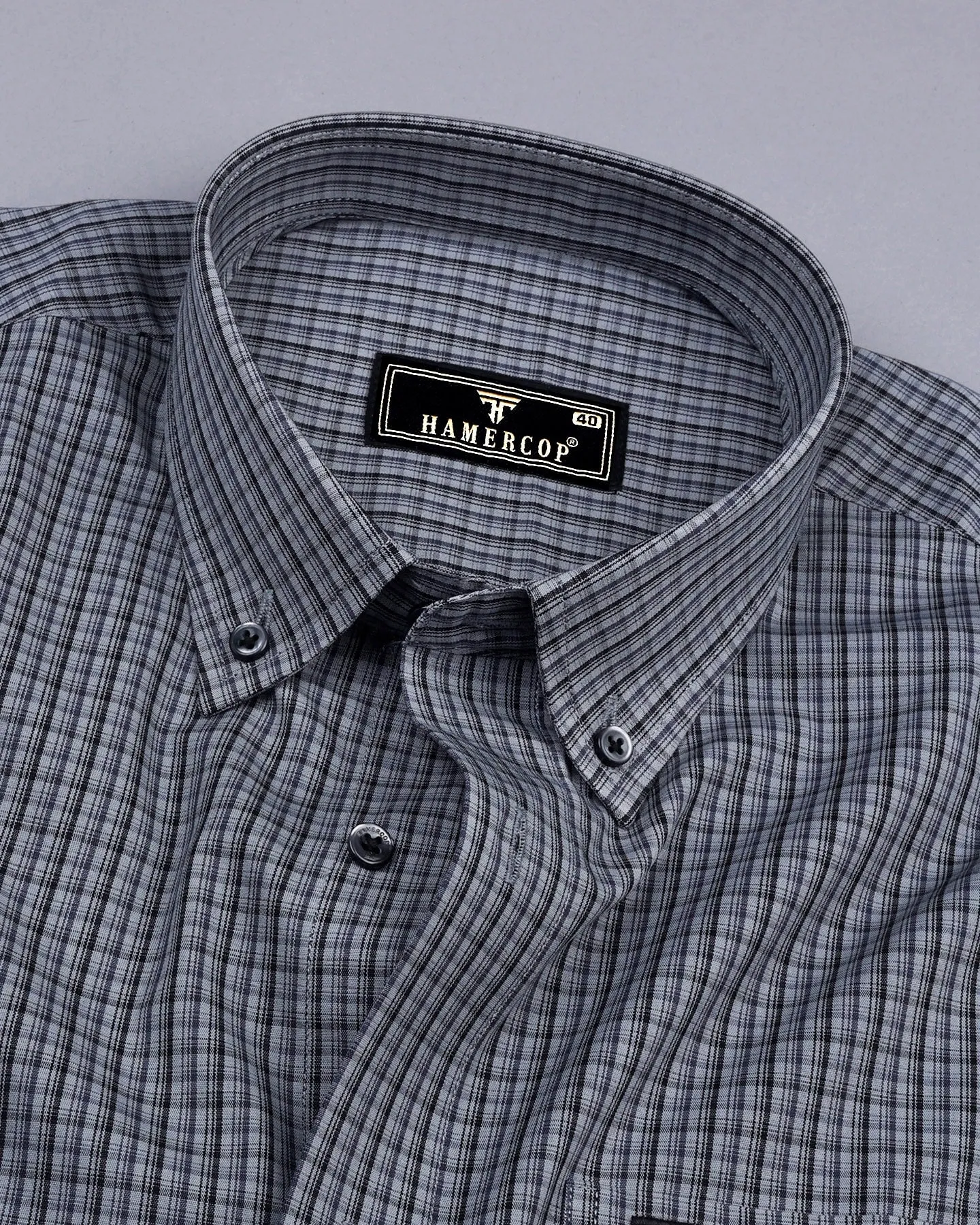 Lava Gray Small Check Formal Cotton Shirt