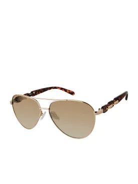 Metal Aviator Pilot Sunglasses in Gold & Leopard