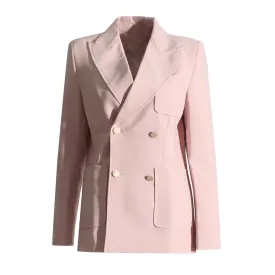 Minimalist Elegant Blazers For Women Notched Collar Long Sleeve Patchwork Double Breasted Blazer Female Fashion