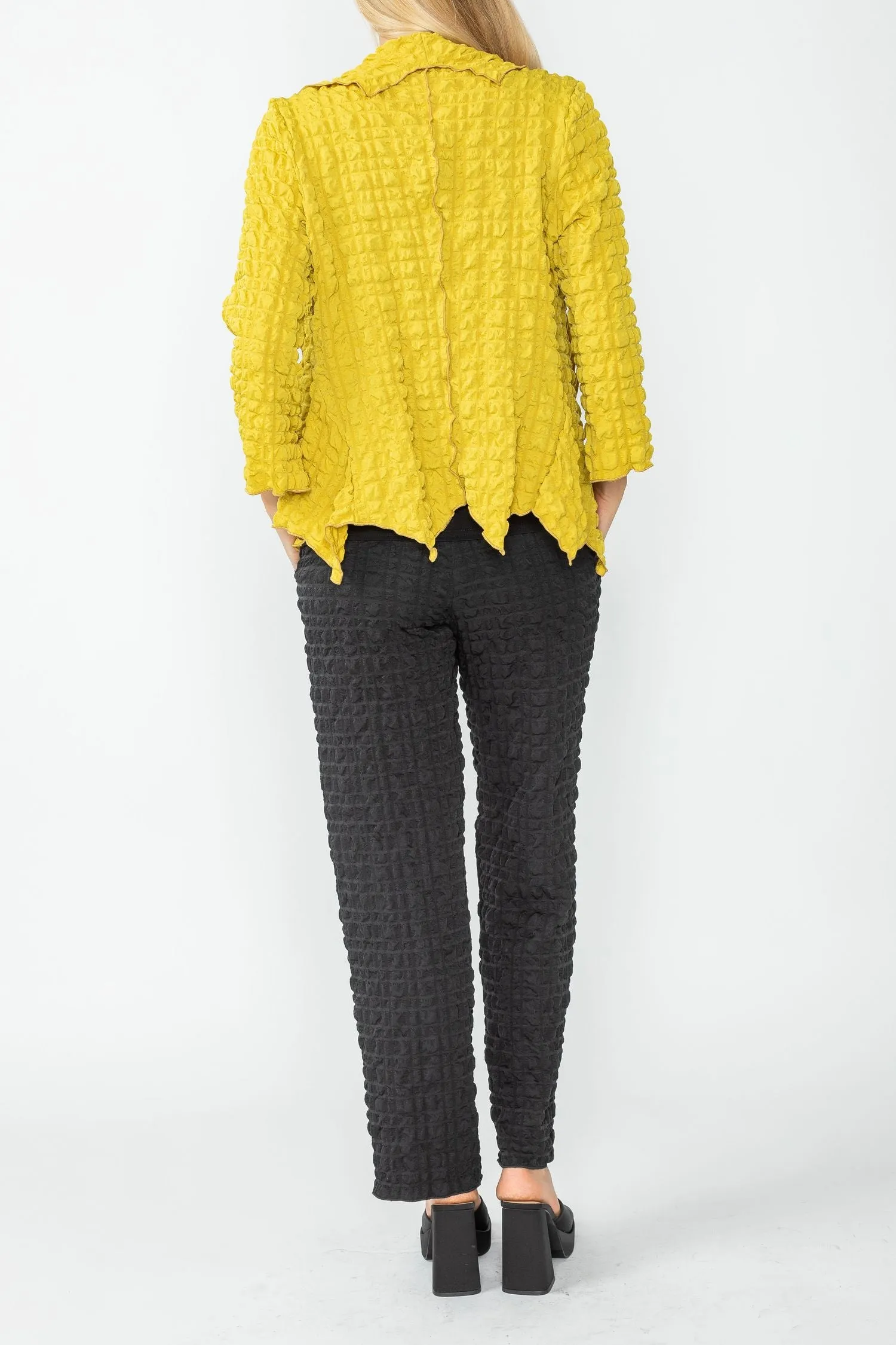 Mustard Bubble Check Merrow Detail Open Jacket