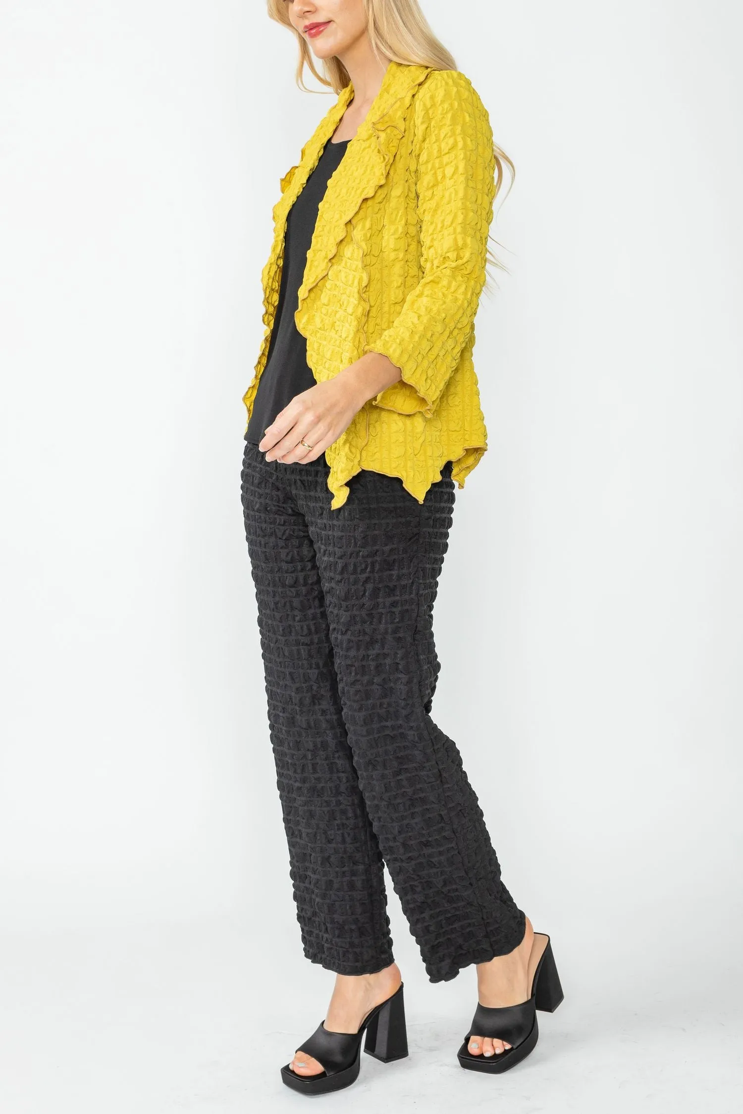 Mustard Bubble Check Merrow Detail Open Jacket