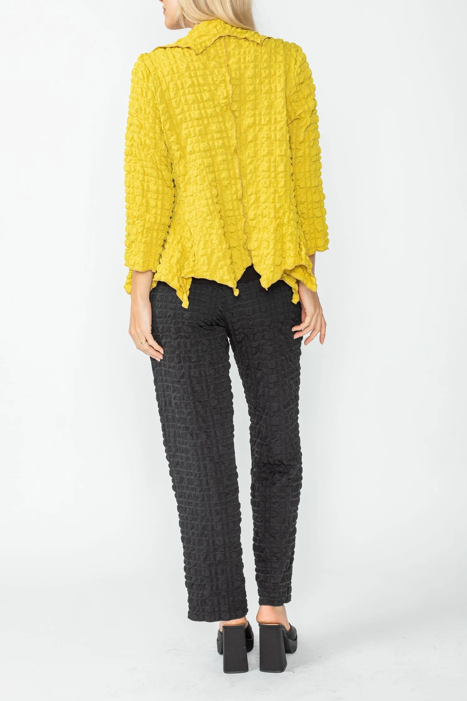 Mustard Bubble Check Merrow Detail Open Jacket