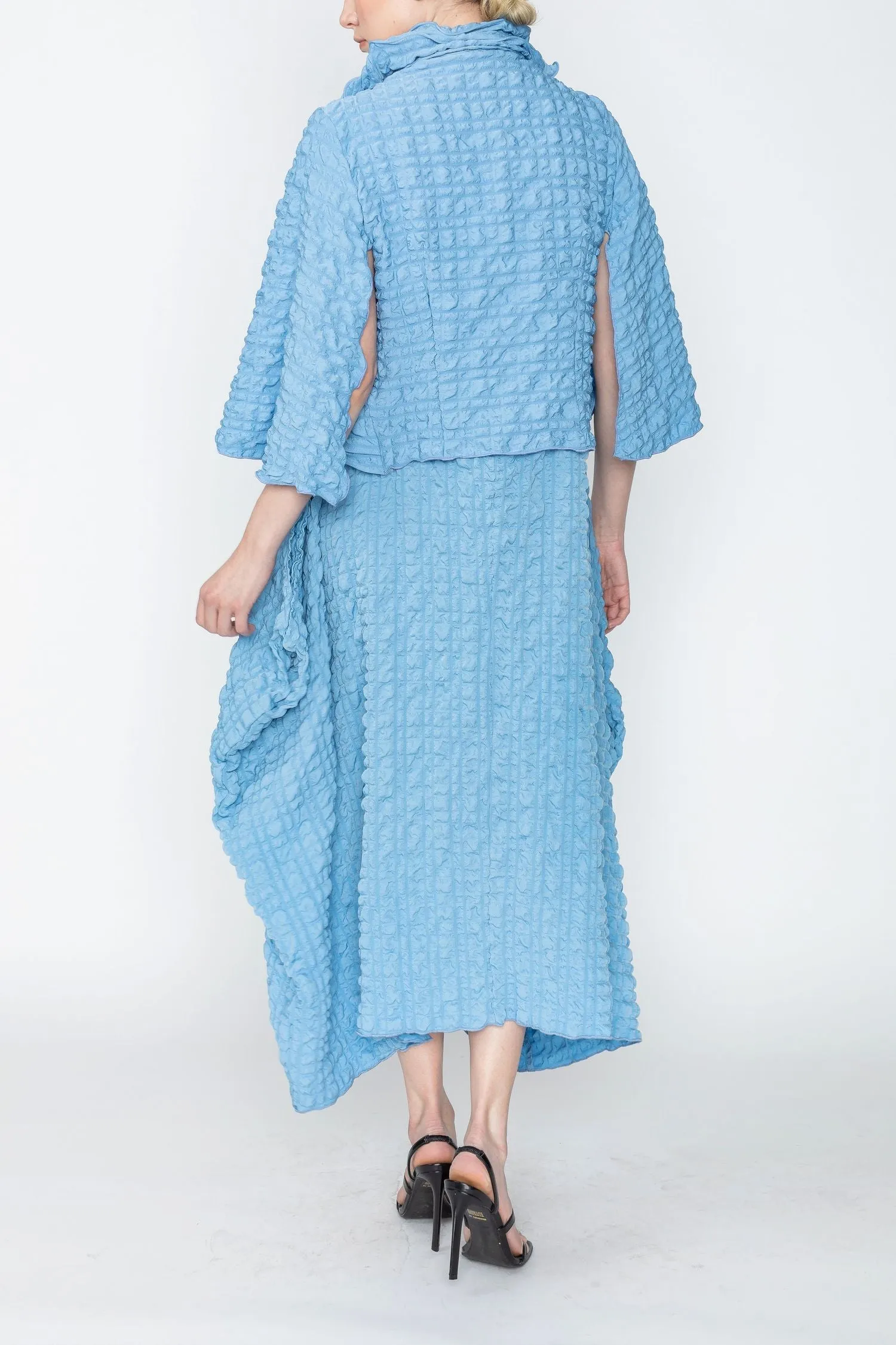 Ocean Bubble Check Ruffle Open Jacket